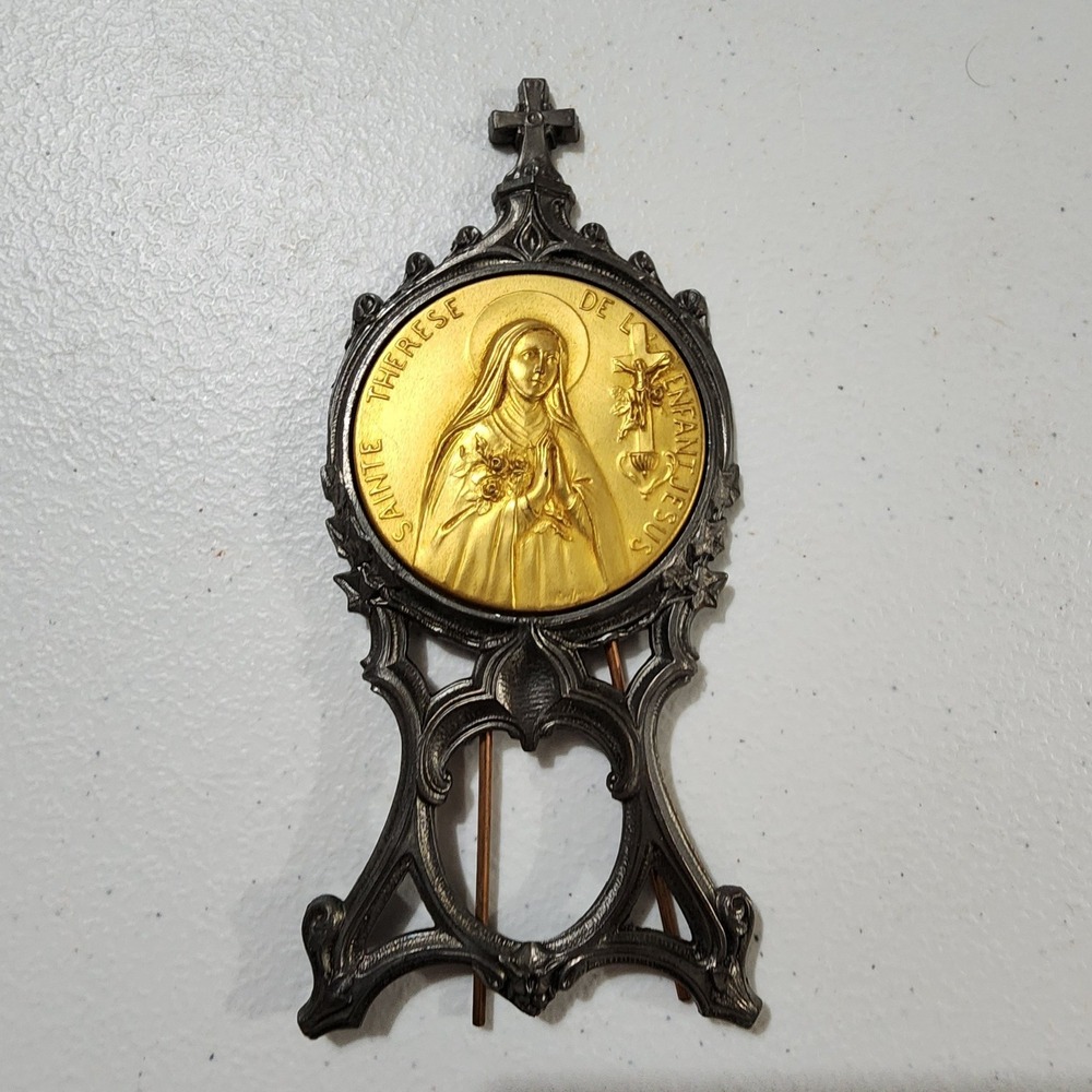 Vintage Sainte Therese de l Enfant Jesus Religious Icon Easel Made in France